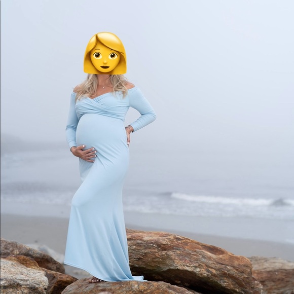 Baby Blue Banetteta off Shoulder Mermaid Maternity Dress Size Small - Picture 4 of 6